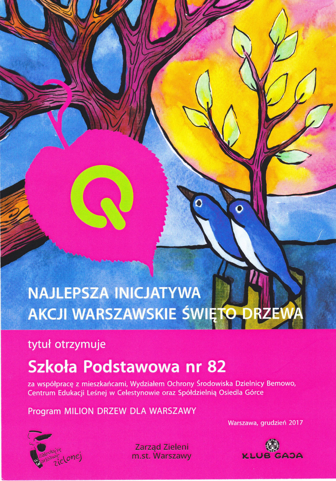 âNajlepsza inicjatywa akcji Warszawskie ÅwiÄto Drzewaâ dla SP  nr 82 - Obrazek 1